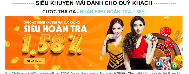 Cập nhập các chương trình khuyến mãi FIVE88 chi tiết 2 Khuyến Mãi Five88 Hoàn Trả Cho Thành Viên Khoản Tiền Thưởng Cực Lớn